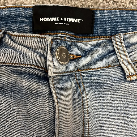 EUC HOMME + FEMME LA RED LOGO LETTERMAN DENIM JEANS 32 - Picture 3 of 16